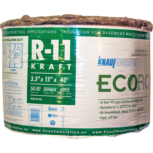 Knauf R-11 15 In. X 40 Ft. Kraft Faced Roll Fiberglass Insulation