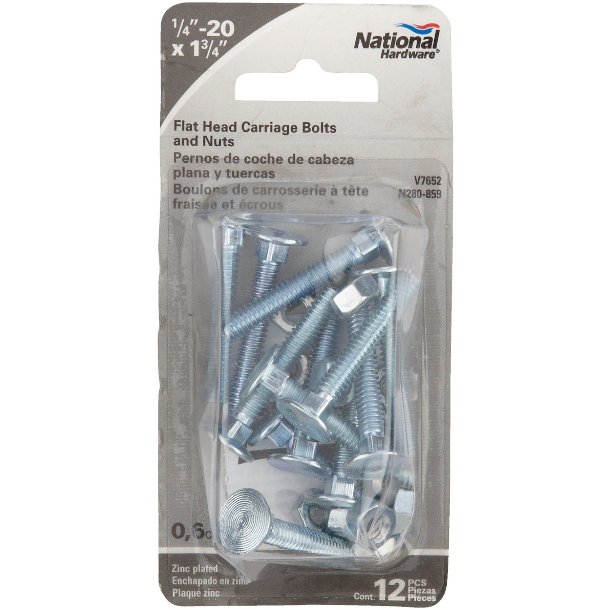 Prime-Line 1/4 In.-20 x 1-7/8 In. Zinc Plated Carriage Bolts With Nuts