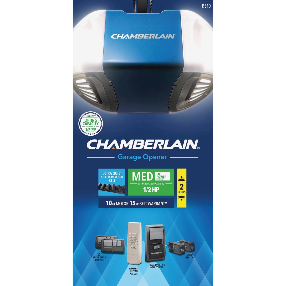 Chamberlain B-510 Quiet & Strong Belt Drive Garage Door Opener with MED Lifting Power