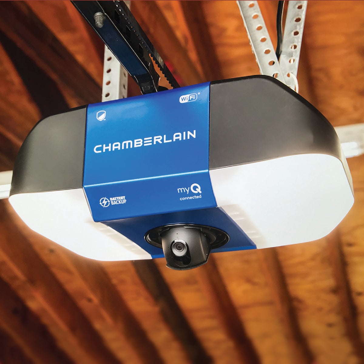 Chamberlain B6765 1-1/4 HP myQ Secure View Smart Belt Drive Garage Door Opener with WiFi, LED Lights, Battery Backup and Camera