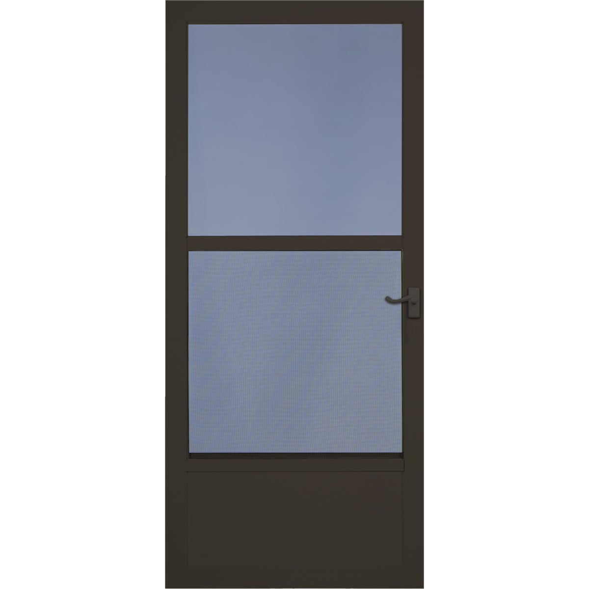 Larson Classic 32 In. W. x 81 In. H. x 1-1/4 In. Thick Brown Self-Storing Aluminum Storm Door with Matching Lever Handle