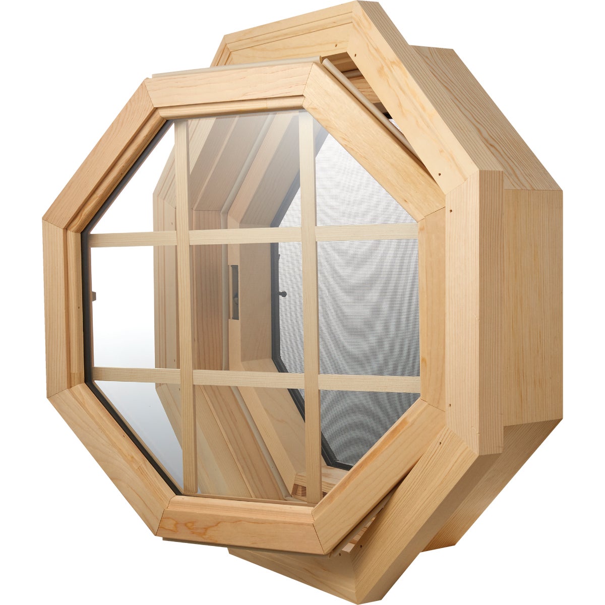 JJJ Specialty Cabin Breeze 4-Season 21-5/8 In. W. x 21-5/8 In. H. Pine Right-Hand Hinged Octagon Window