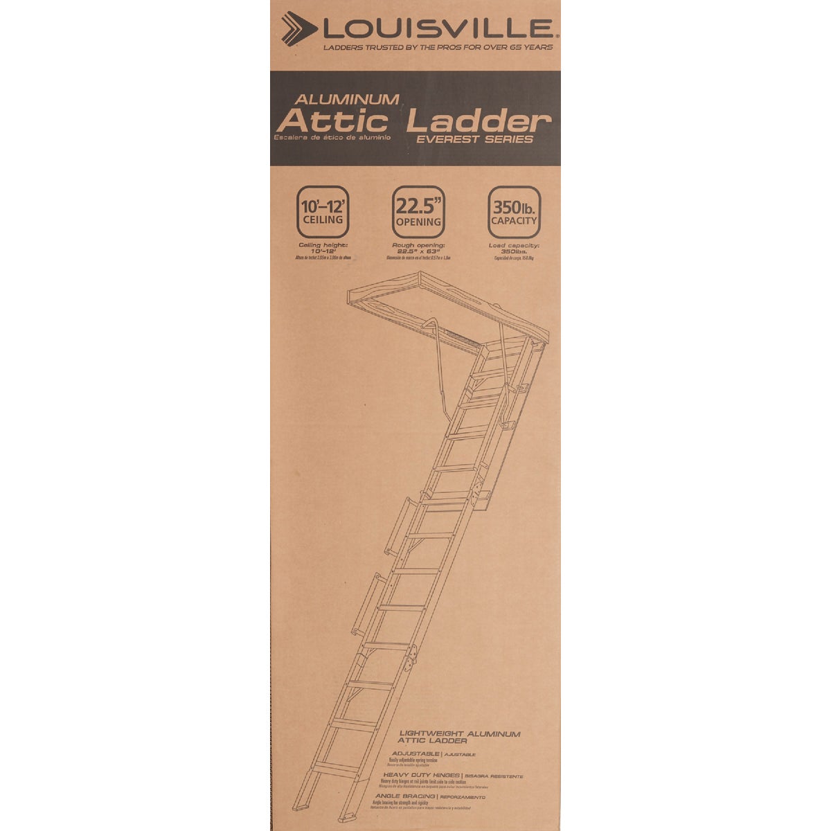 Louisville Everest 10 Ft. to 12 Ft. 22-1/2 In. x 63 In. Aluminum Attic Stairs, 350 Lb. Load