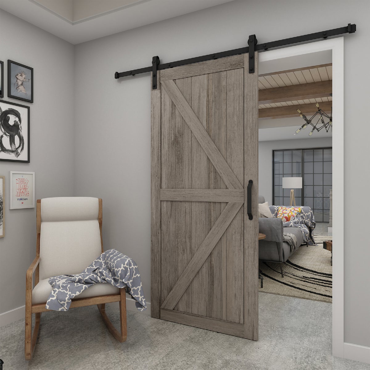 Colonial Elegance Artisan 37 In. x 84 In. x 1.38 In. Gray Vinyl K-Style Barn Door Kit