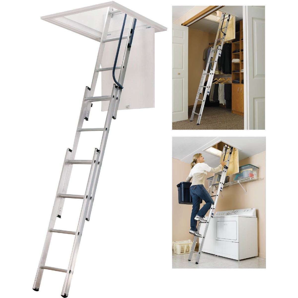 Werner Universal 7 Ft. to 9 Ft.10 In. 18 In. x 24 In. Aluminum Attic Stairs, 250 Lb. Load