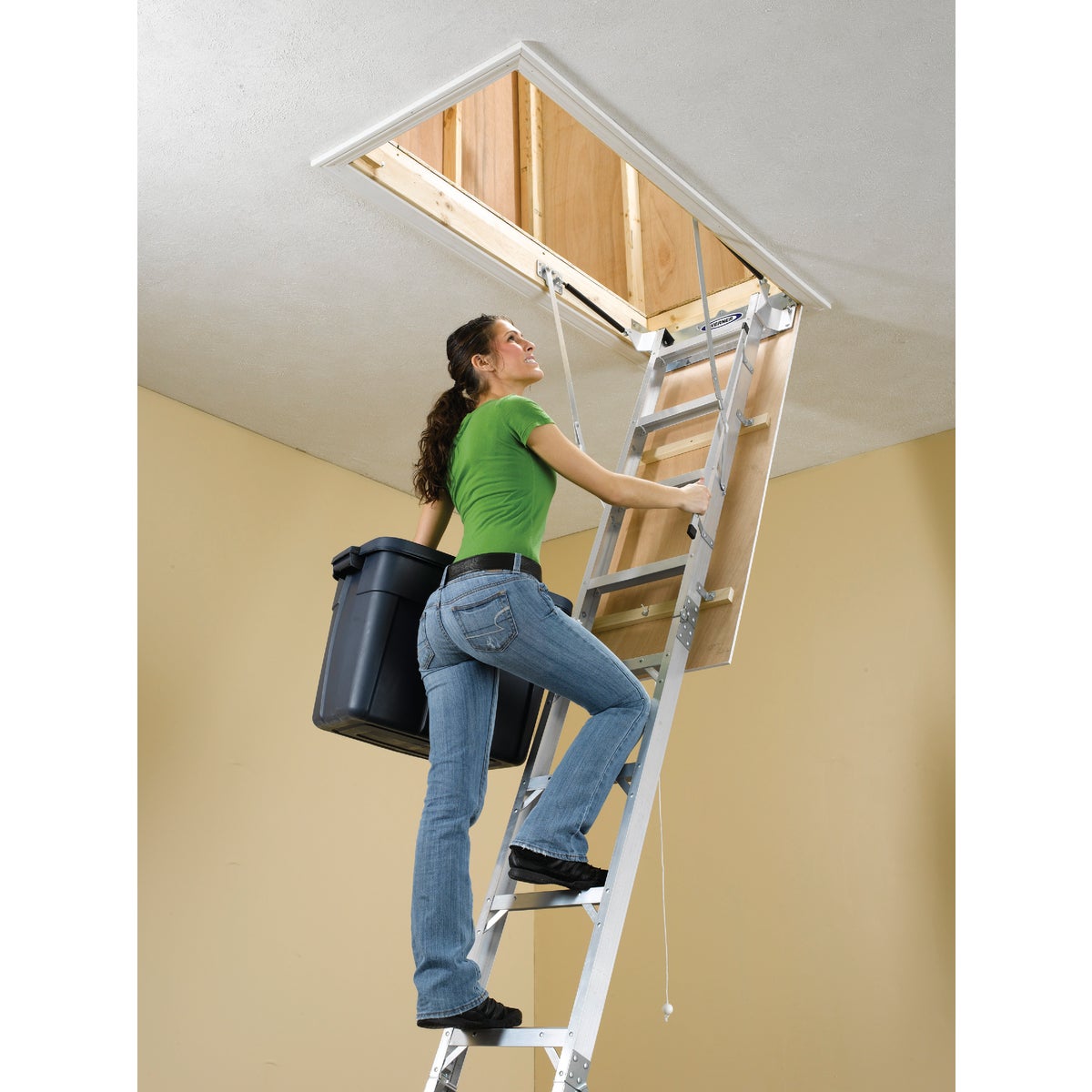 Werner Universal 8 Ft. to 10 Ft. 22-1/2 In. x 54 In. Aluminum Attic Stairs, 375 Lb. Load