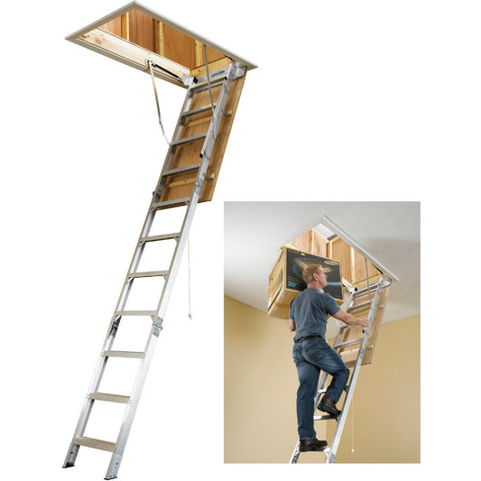 Werner Universal 8 Ft. to 10 Ft. 25 In. x 54 In. Aluminum Attic Stairs, 375 Lb. Load