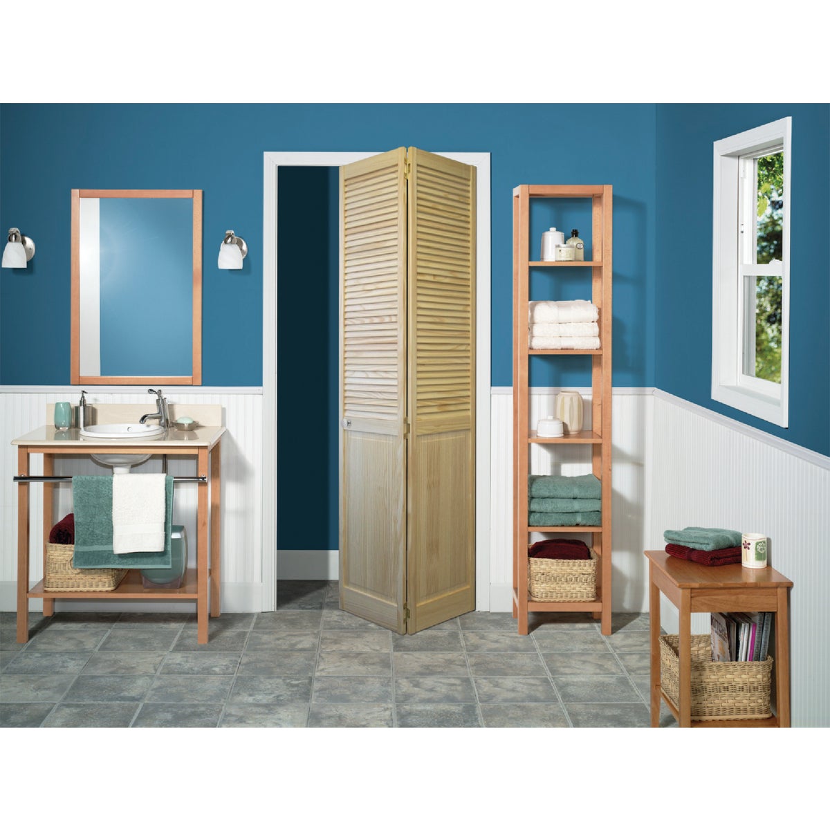 Jeld Wen 36 In. W. x 80 In. H. Pine Louver/Panel Natural Color Bifold Door