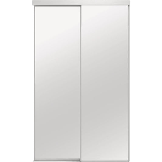 Colonial Elegance Classic 60 In. W x 80-1/2 In. H White Framed Mirrored Sliding Bypass Door