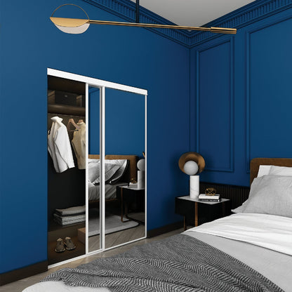 Colonial Elegance Economical Series 48 In. x 80-1/2 In. White Framed Mirrored Sliding Bypass Door