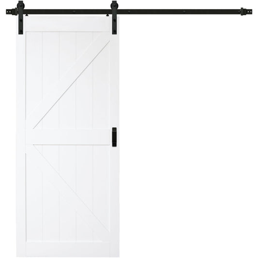 Renin Stone 36 In. W x 84 In. H Easy-Build K-Style White Textured Wood Barn Door