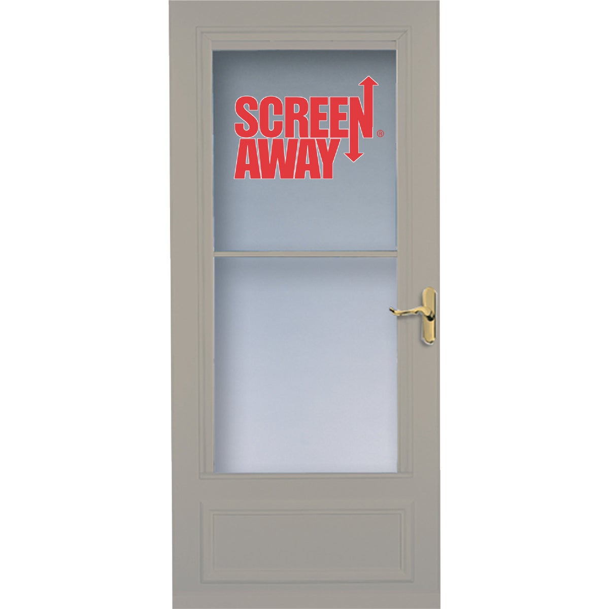 Larson Screenaway Lifestyle 36 In. W x 80 In. H x 1 In. Thick Sandstone Mid View DuraTech Storm Door