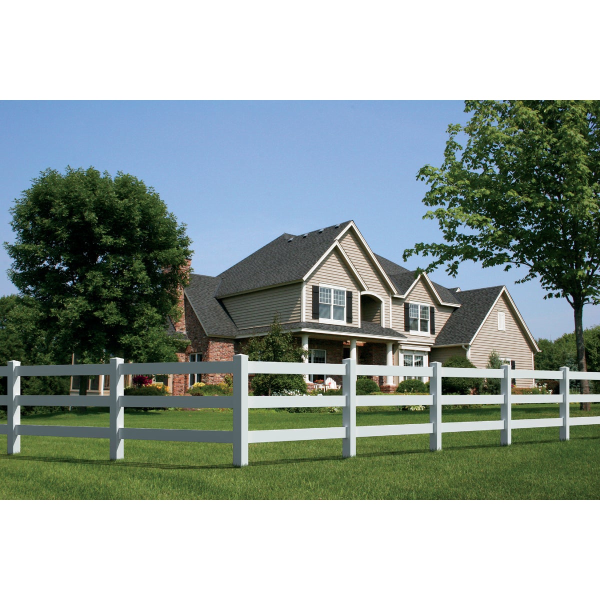 Outdoor Essentials 5 In. x 5 In. x 84 In. White End 3-Rail Fence Vinyl Post