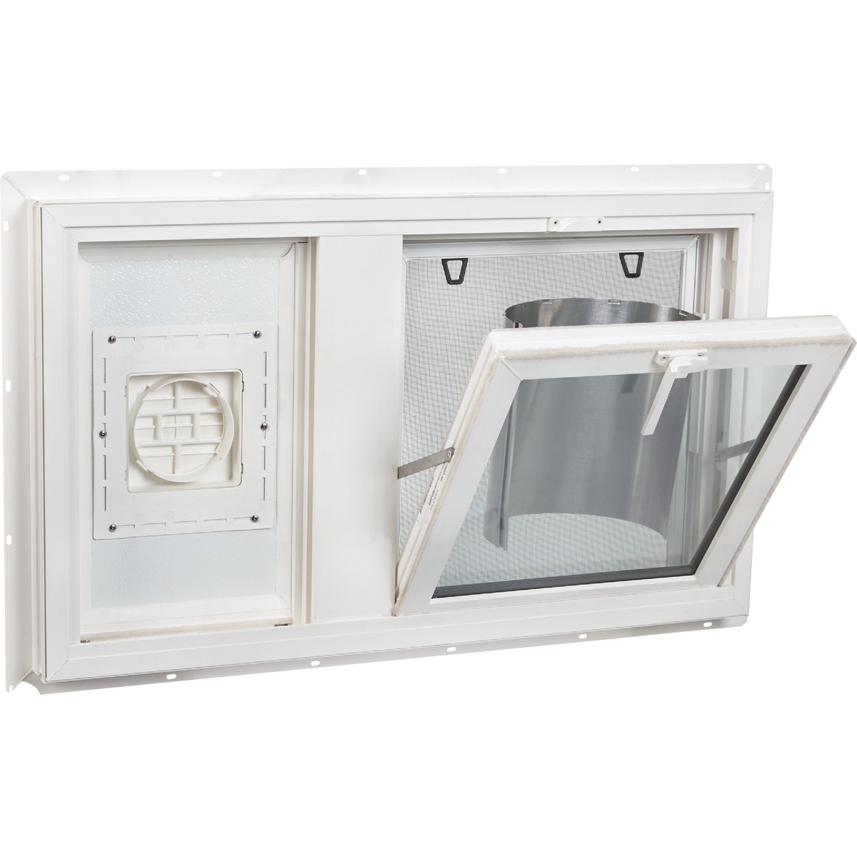 Interstate Model 5100 32 In. W. x 19 In. H. White Vinyl Hopper Basement Window with Dryer Vent