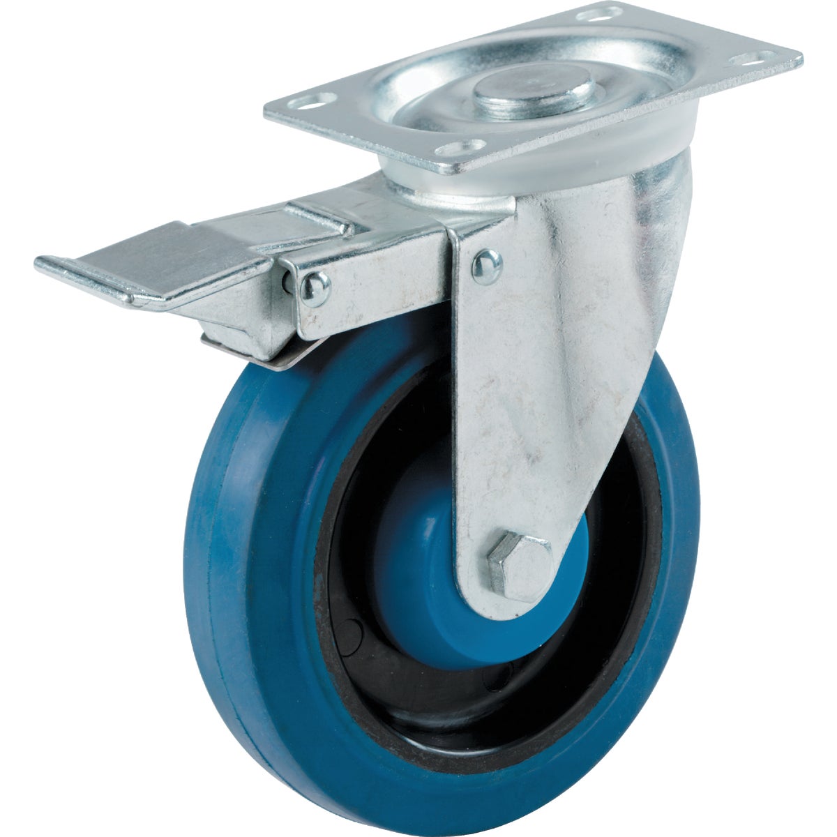 Shepherd 4 In. Elastic Rubber General-Duty Swivel Plate Caster with Brake