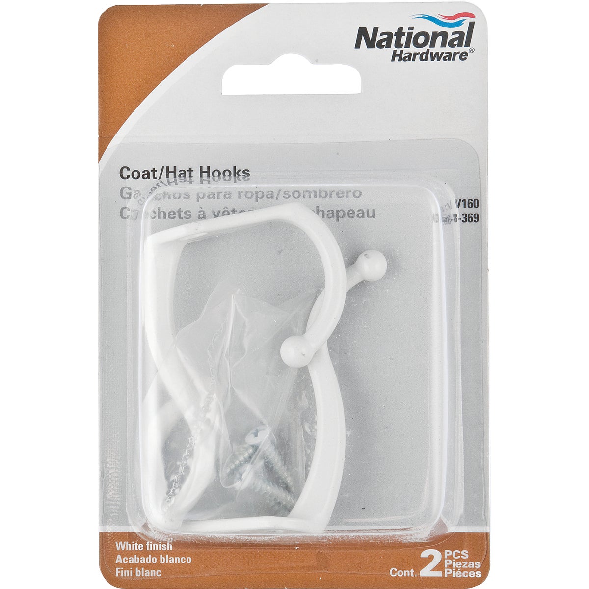 National White Coat & Hat Wardrobe Hook, 2 per Card