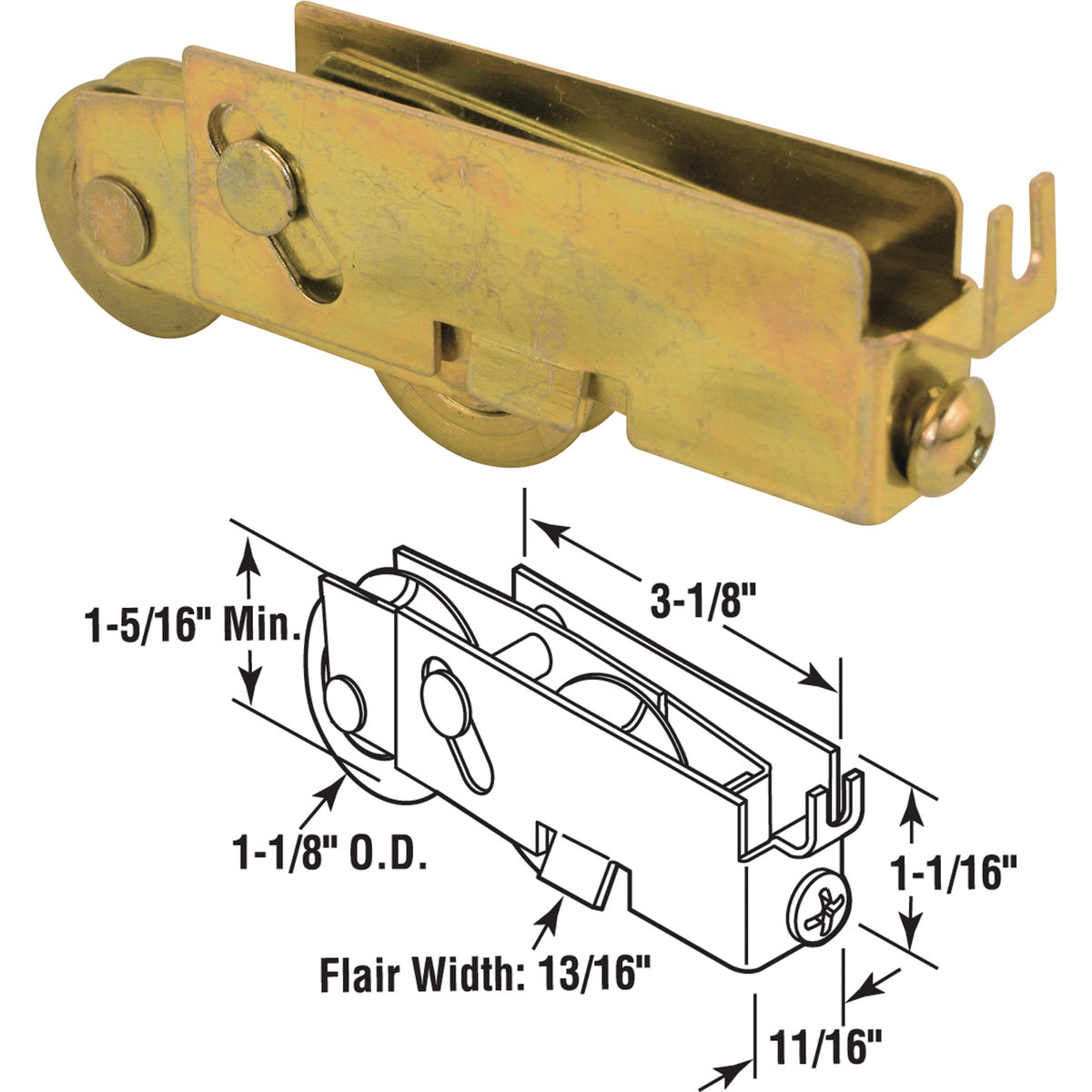 Prime-Line 1-1/8 In. Tandem Steel Patio Door Roller with Housing Assembly