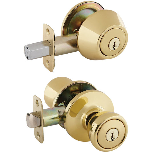 Ultra Howard Berger Polished Brass Deadbolt and Door Knob Combo