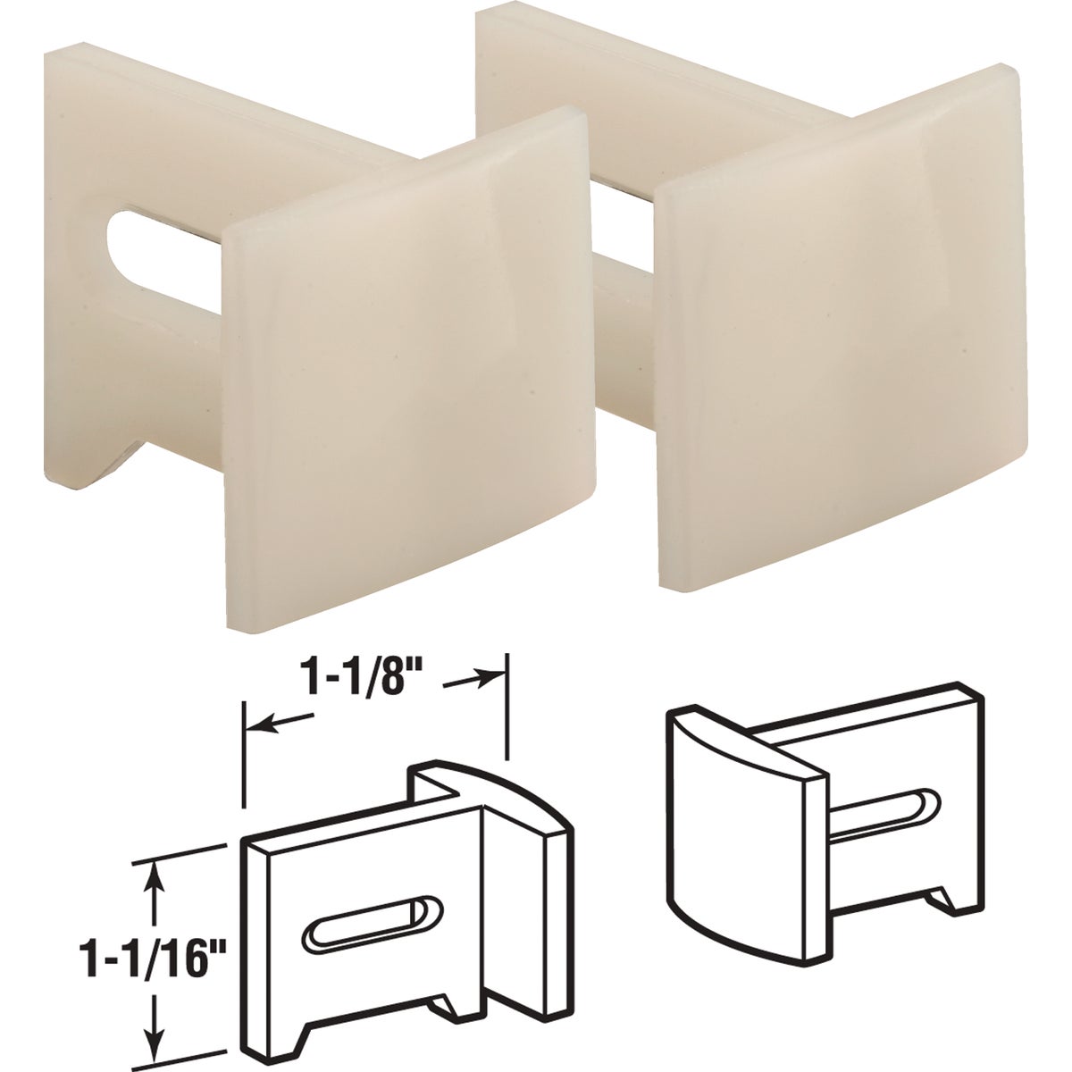 Prime-Line 1-1/8 In. x 1-1/16 In. White Plastic Side Adjustable Pocket Door Bottom Guide (2-Count)