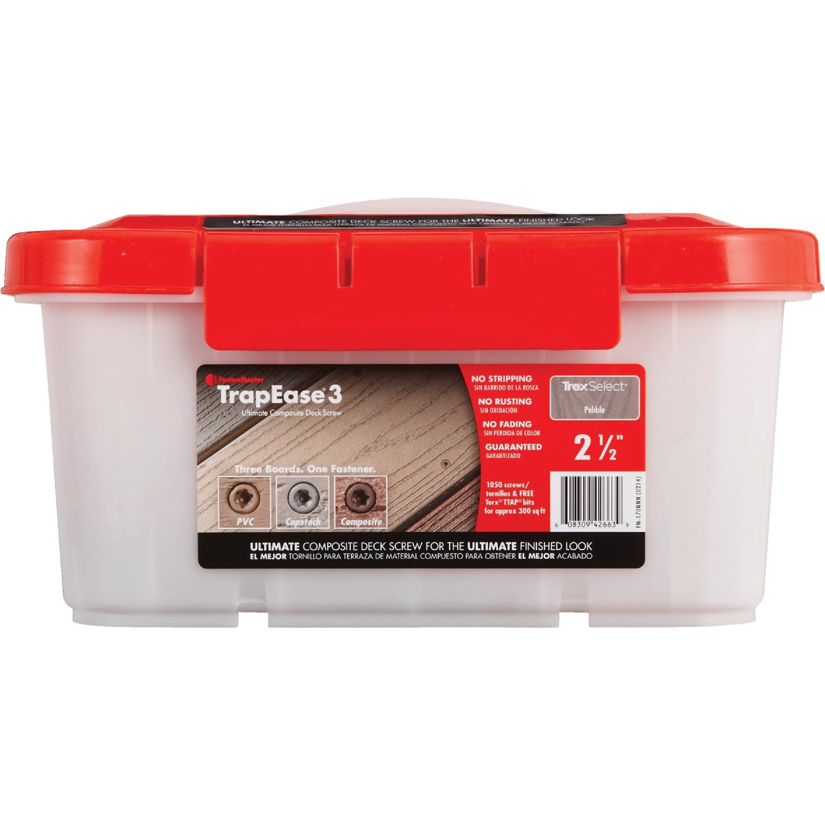 FastenMaster TrapEase 3, #10 x 2-1/2 In. Gray Ultimate Composite Deck Screw (1050 Ct. Pail)