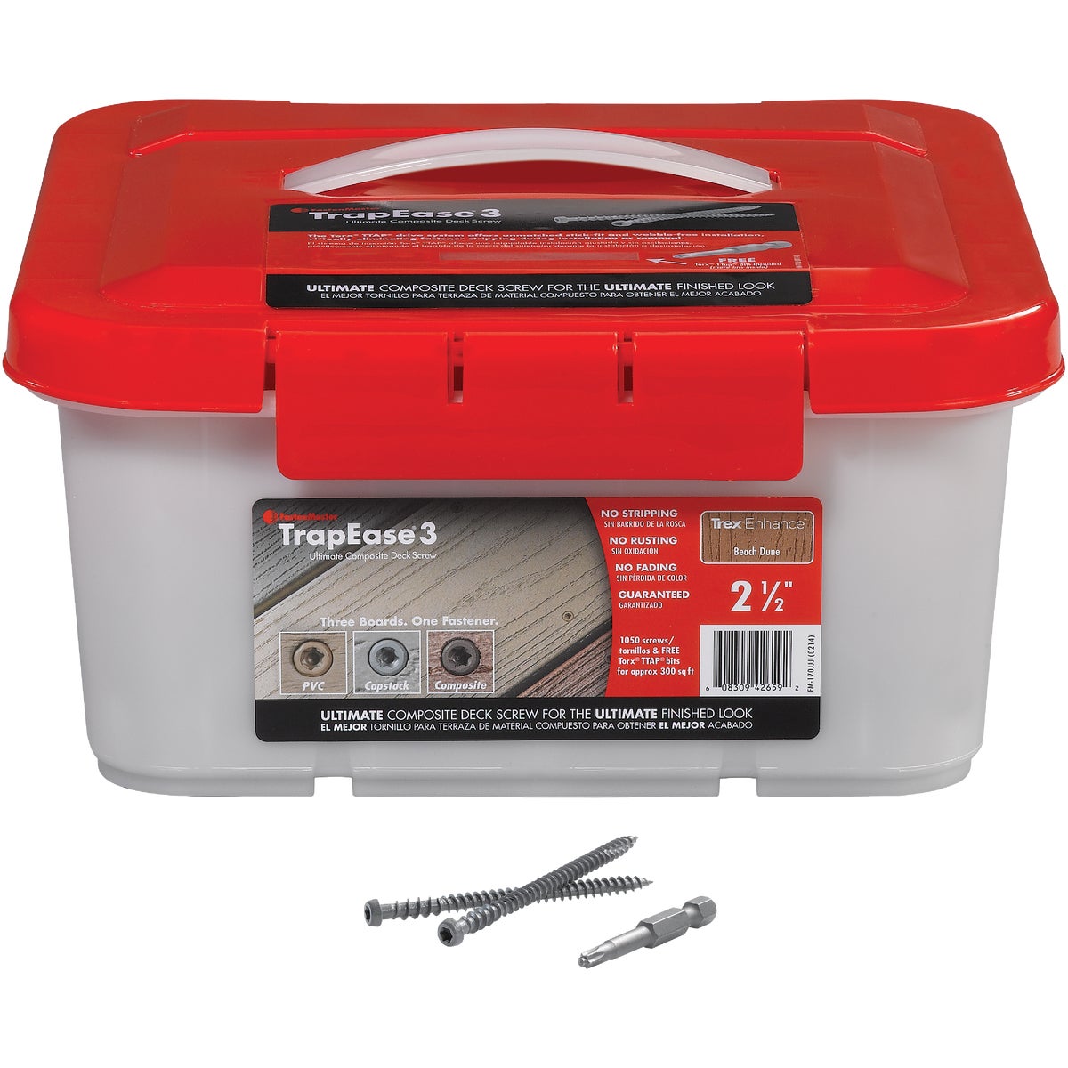 FastenMaster TrapEase 3, #10 x 2-1/2 In. Gray Ultimate Composite Deck Screw (1050 Ct. Pail)