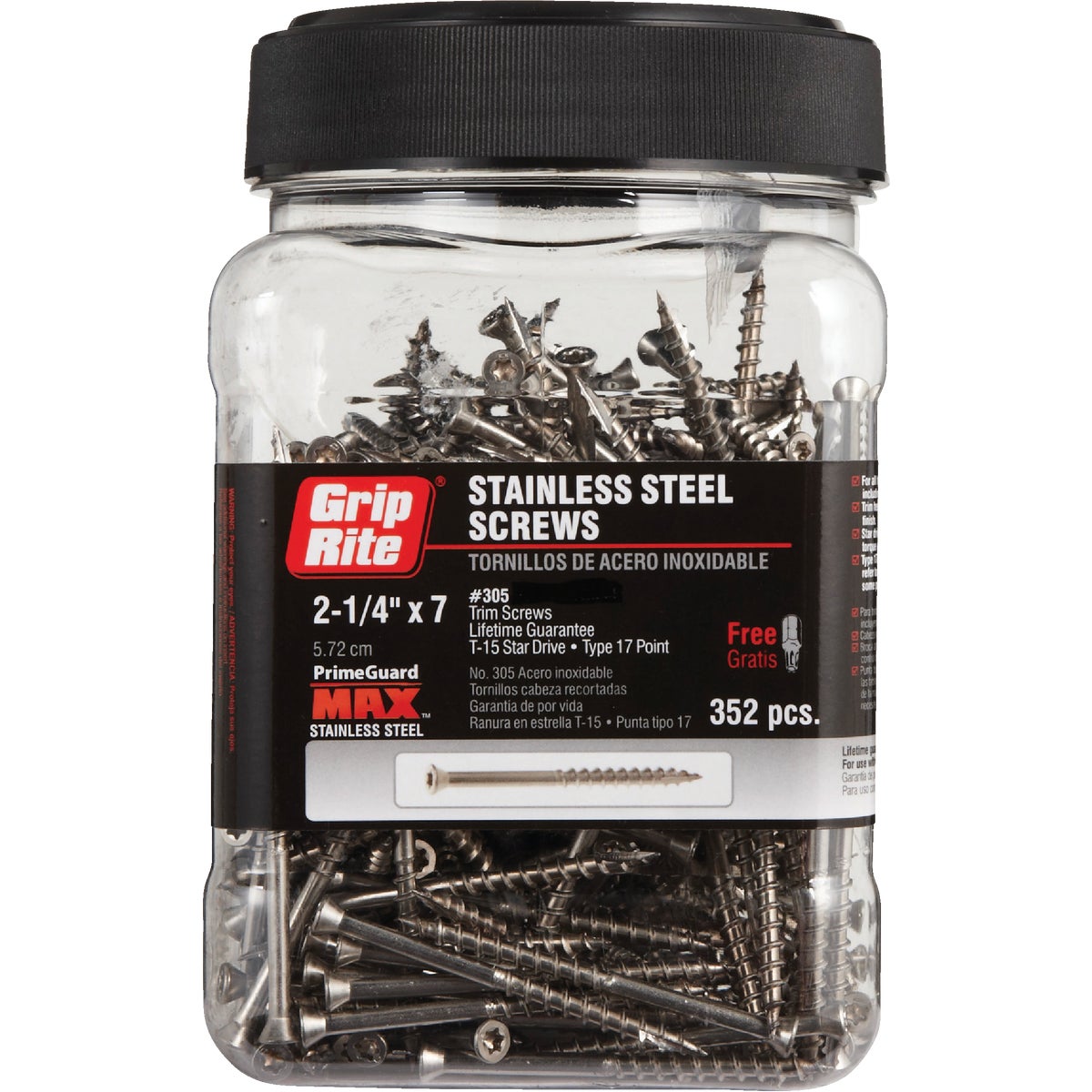 Grip-Rite PrimeGuard Max #7 x 2-1/4 In. Star Drive White Head Stainless Steel Trim Screw (352 per Jar)