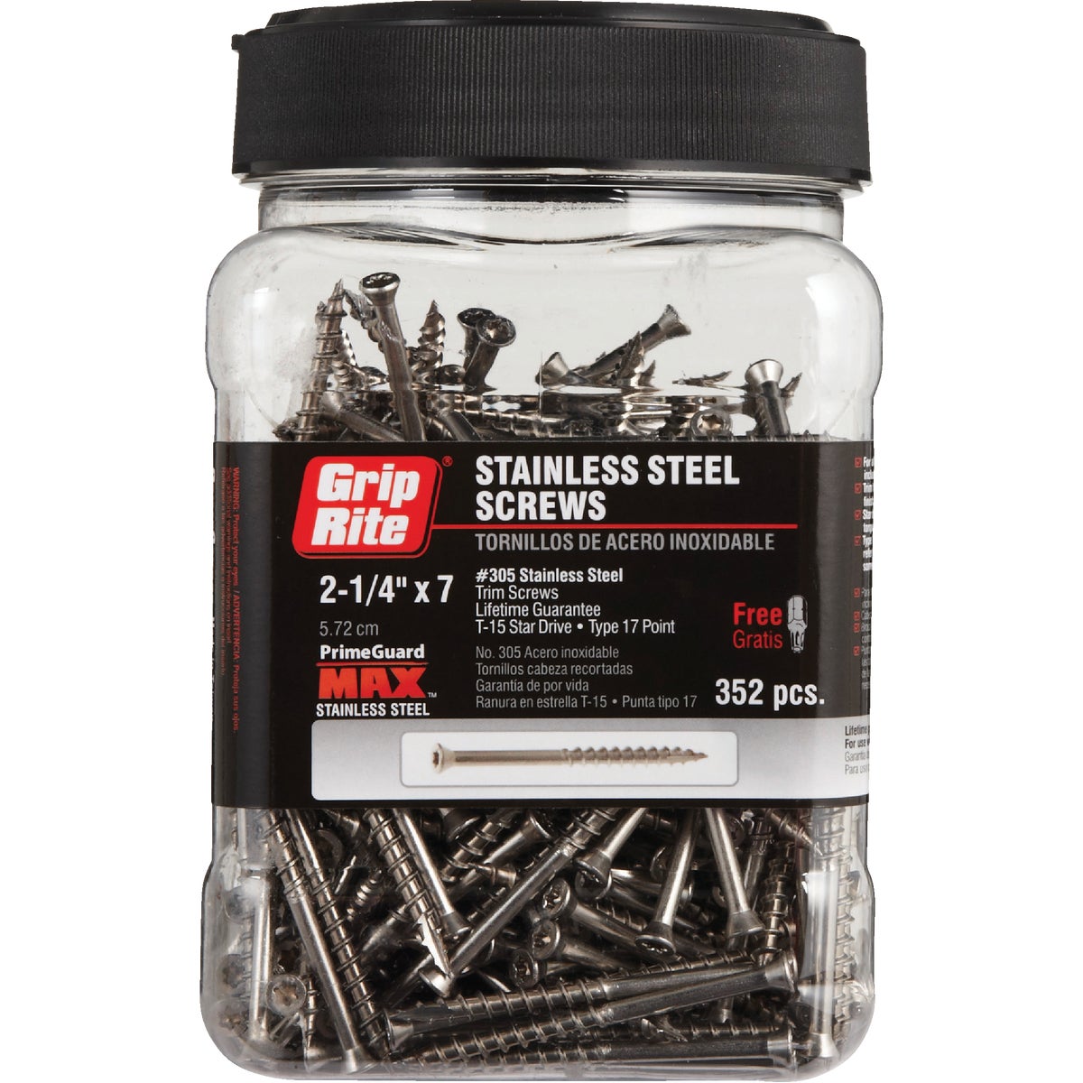 Grip-Rite PrimeGuard Max #7 x 2-1/4 In. Star Drive Trim Head Stainless Steel Screw (352 per Jar)