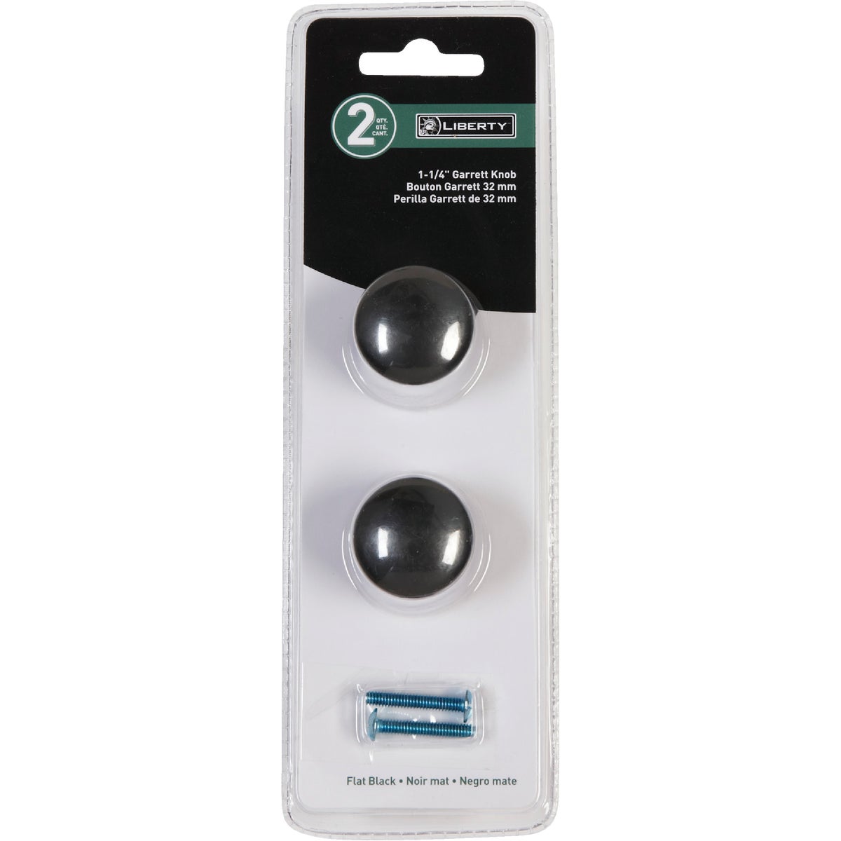 Liberty Flat Black 1-1/4 In. Cabinet Knob, (2-Pack)