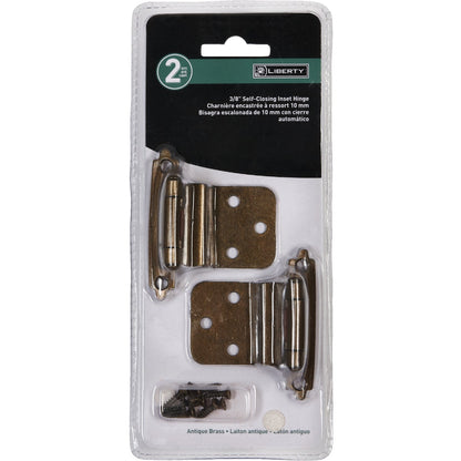 Liberty Burnished Antique Brass 3/8 In. Self-Closing Inset Hinge, (2-Pack)