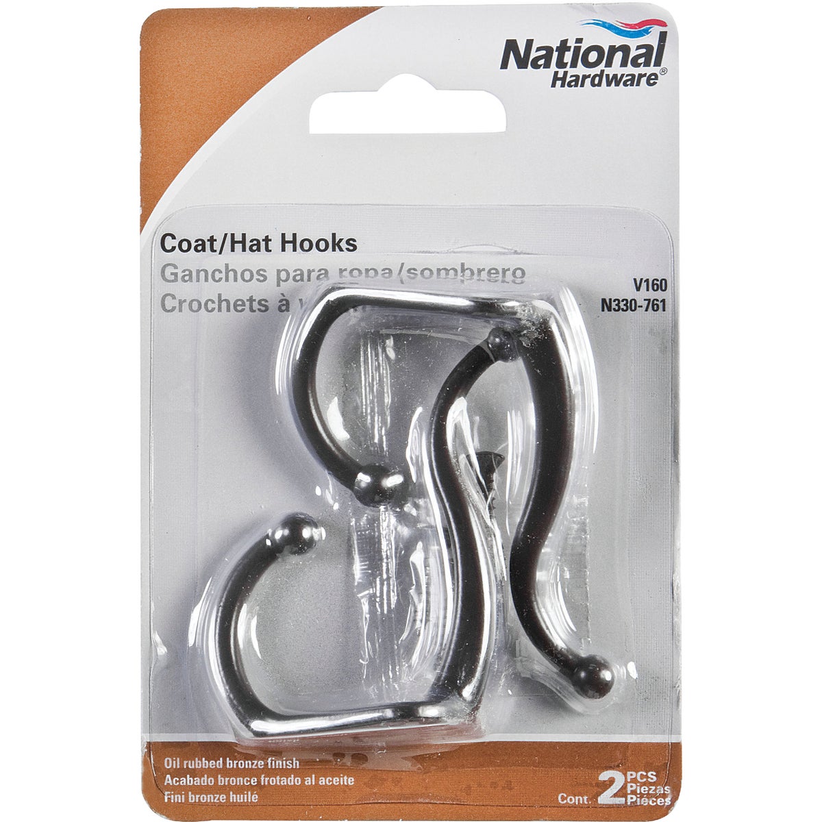 National Oil Rubbed Bronze Coat & Hat Wardrobe Hook, 2 per Card