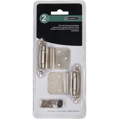Liberty Matte Nickel 3/8 In. Self-Closing Inset Hinge, (2-Pack)