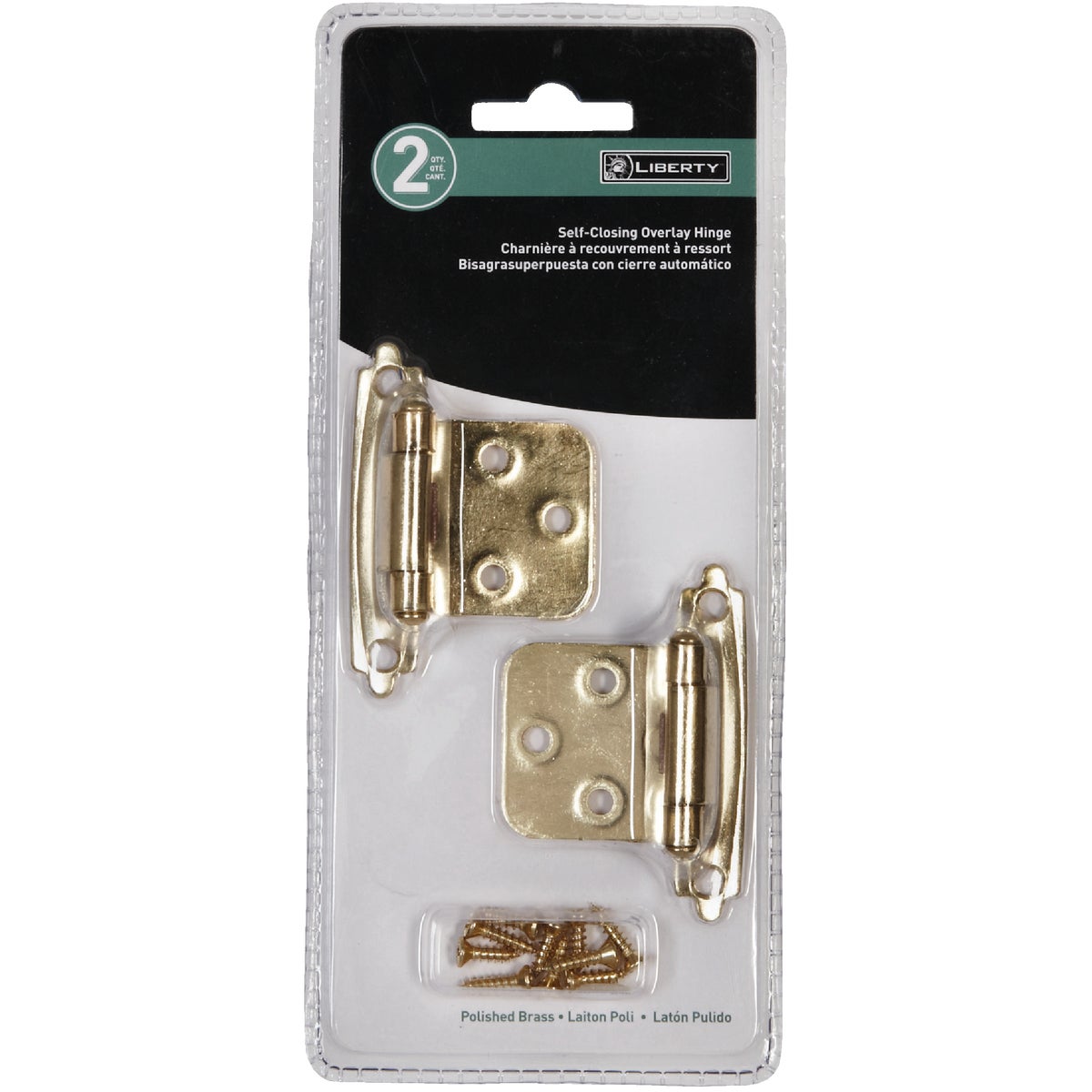 Liberty Polished Brass Self-Closing Overlay Hinge (2-Pack)