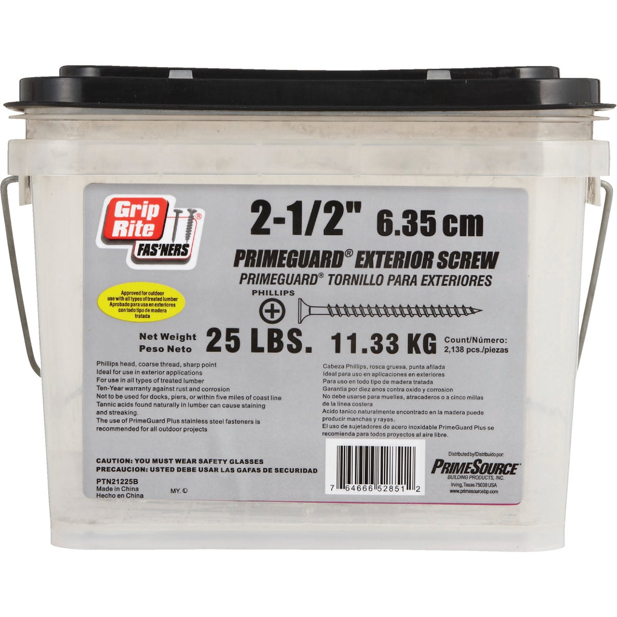 Grip-Rite PrimeGuard Standard #8 x 2-1/2 In. Phillips Gray Wood Deck Screw (1825 Ct. Pail)