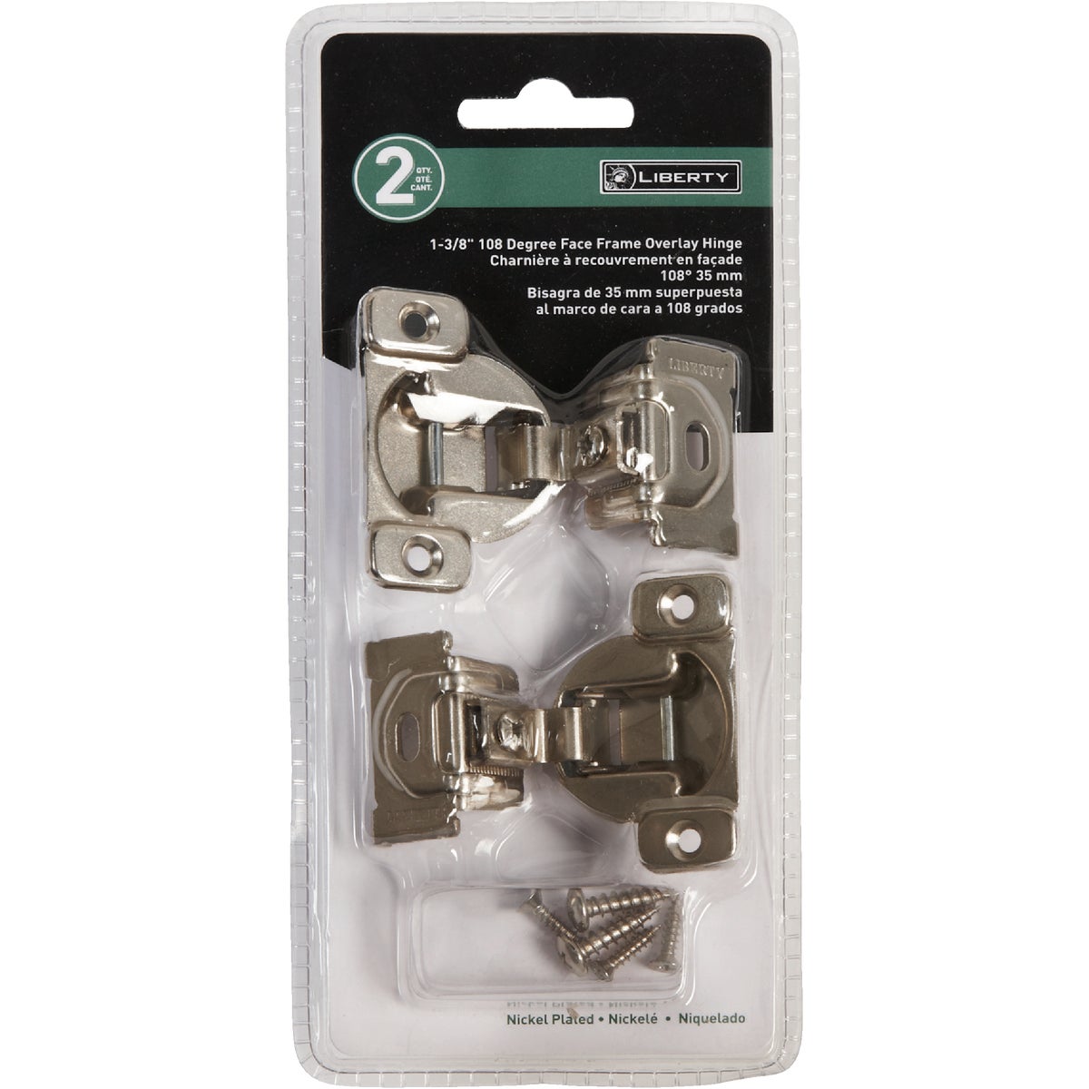 Liberty Overlay Face-Frame Nickel Plated 1-3/8 In. 108 Degree European Hinge, (2-Pack)