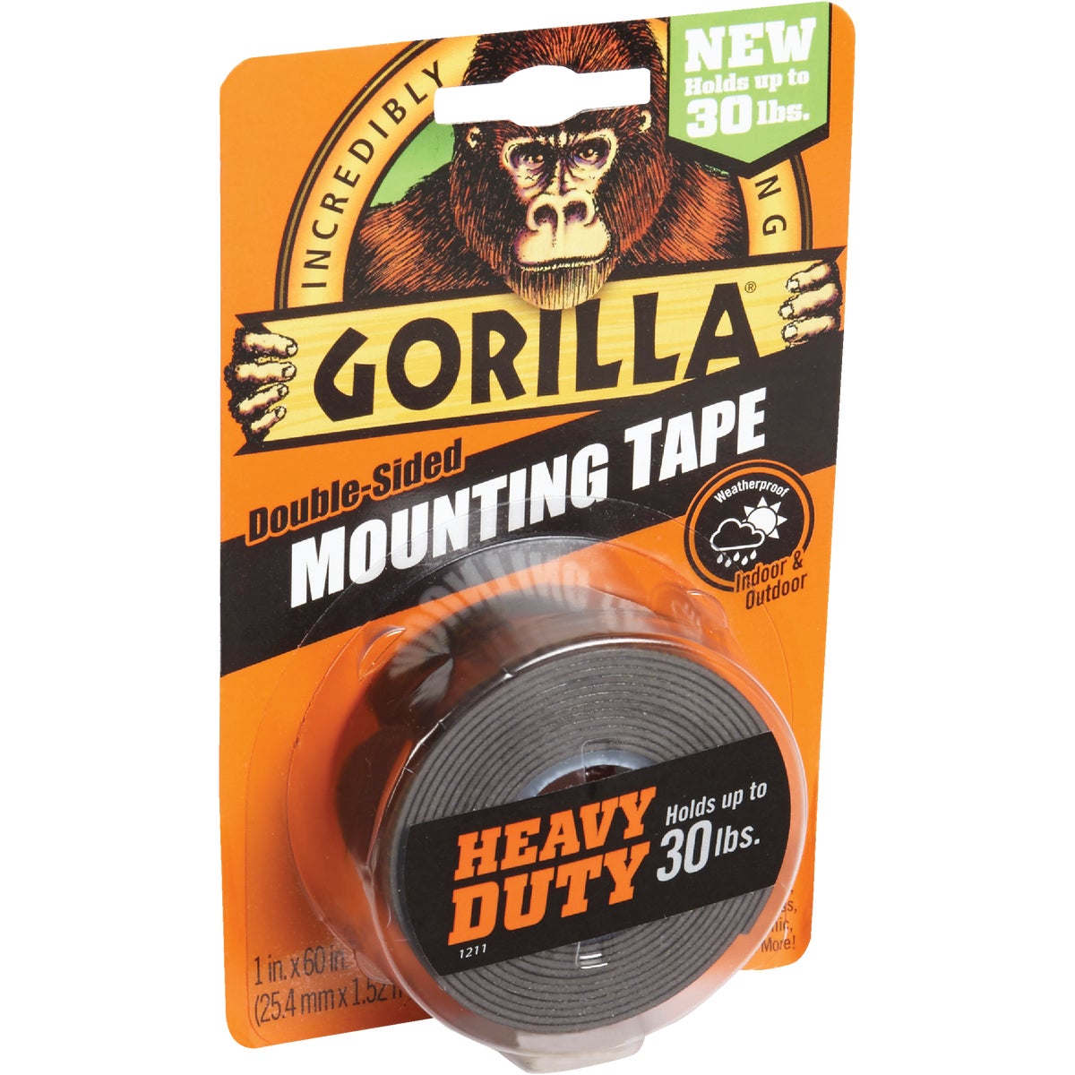 Gorilla 1 In. x 60 In. Black Heavy Duty Double-Sided Mounting Tape (30 Lb. Capacity)