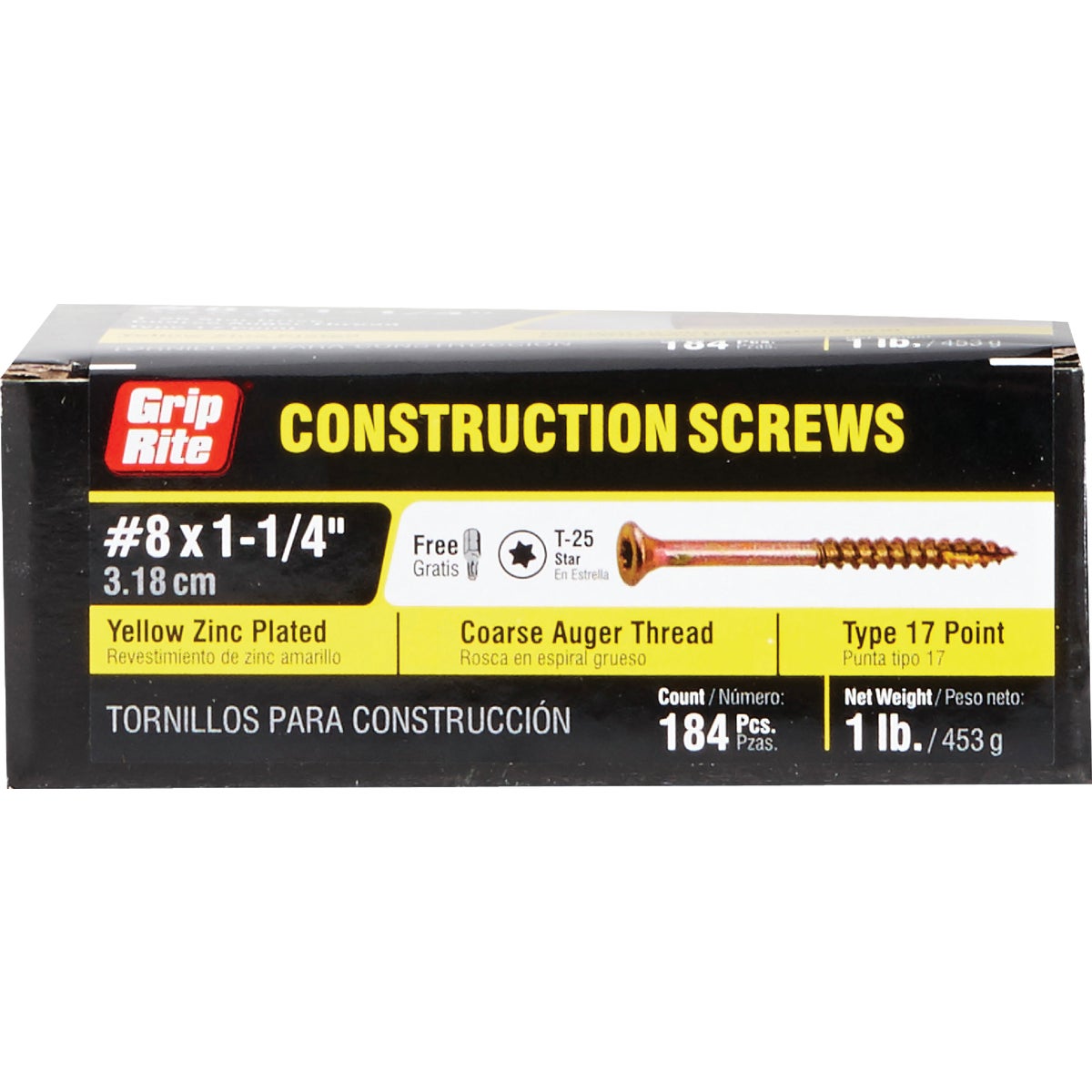 Grip-Rite #8 x 1-1/4 In. Flat Head Star Gold Construction Wood Screw (207 Ct., 1 Lb.)