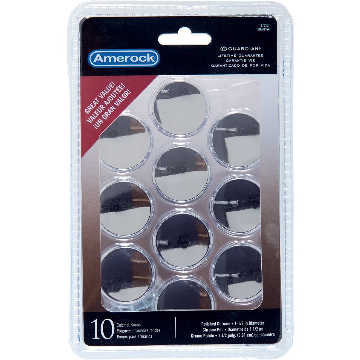 Amerock Allison Polished Chrome 1-1/2 In. Cabinet Knob, (10-Pack)