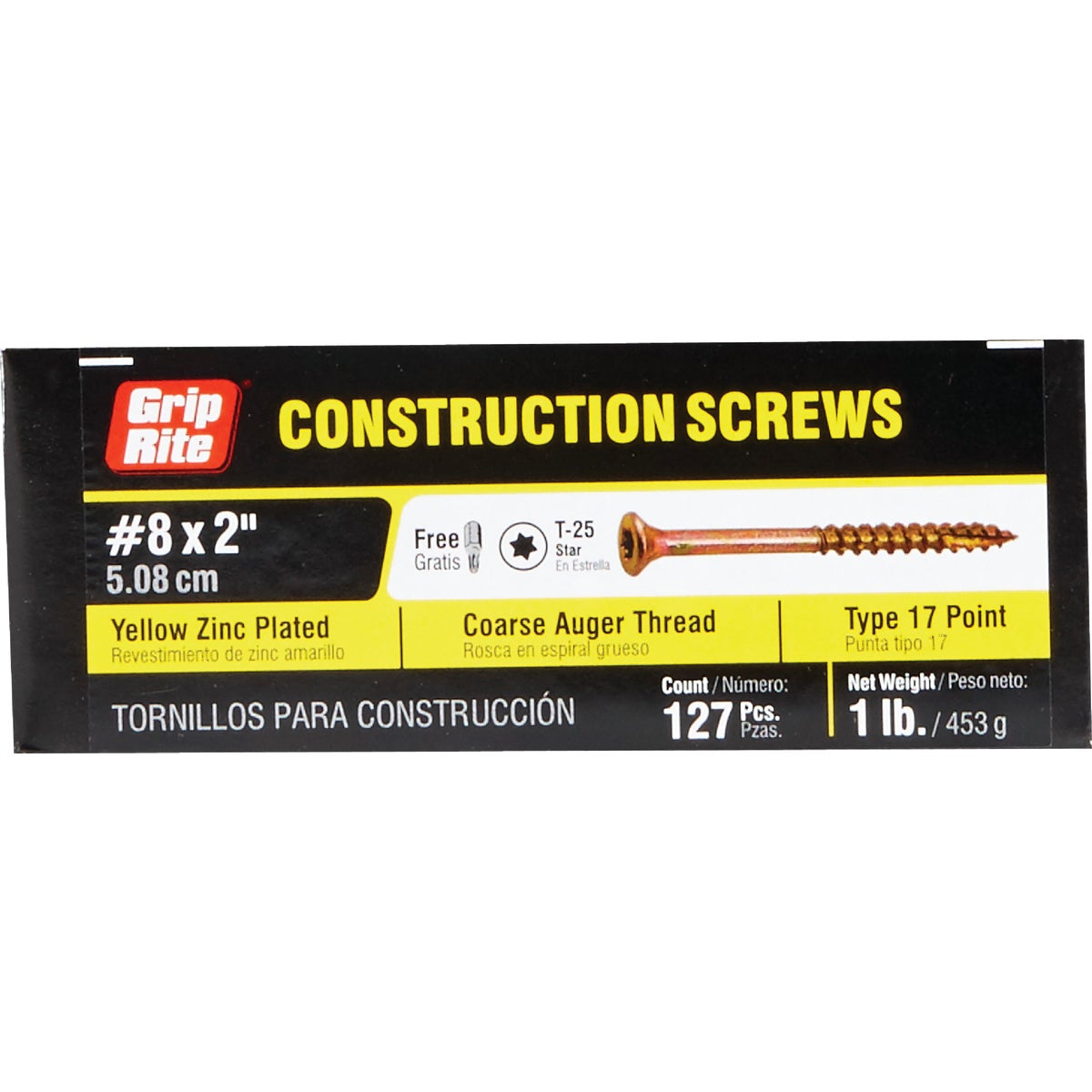 Grip-Rite #8 x 2 In. Flat Head Star Gold Construction Wood Screw (138 Ct., 1 Lb.)