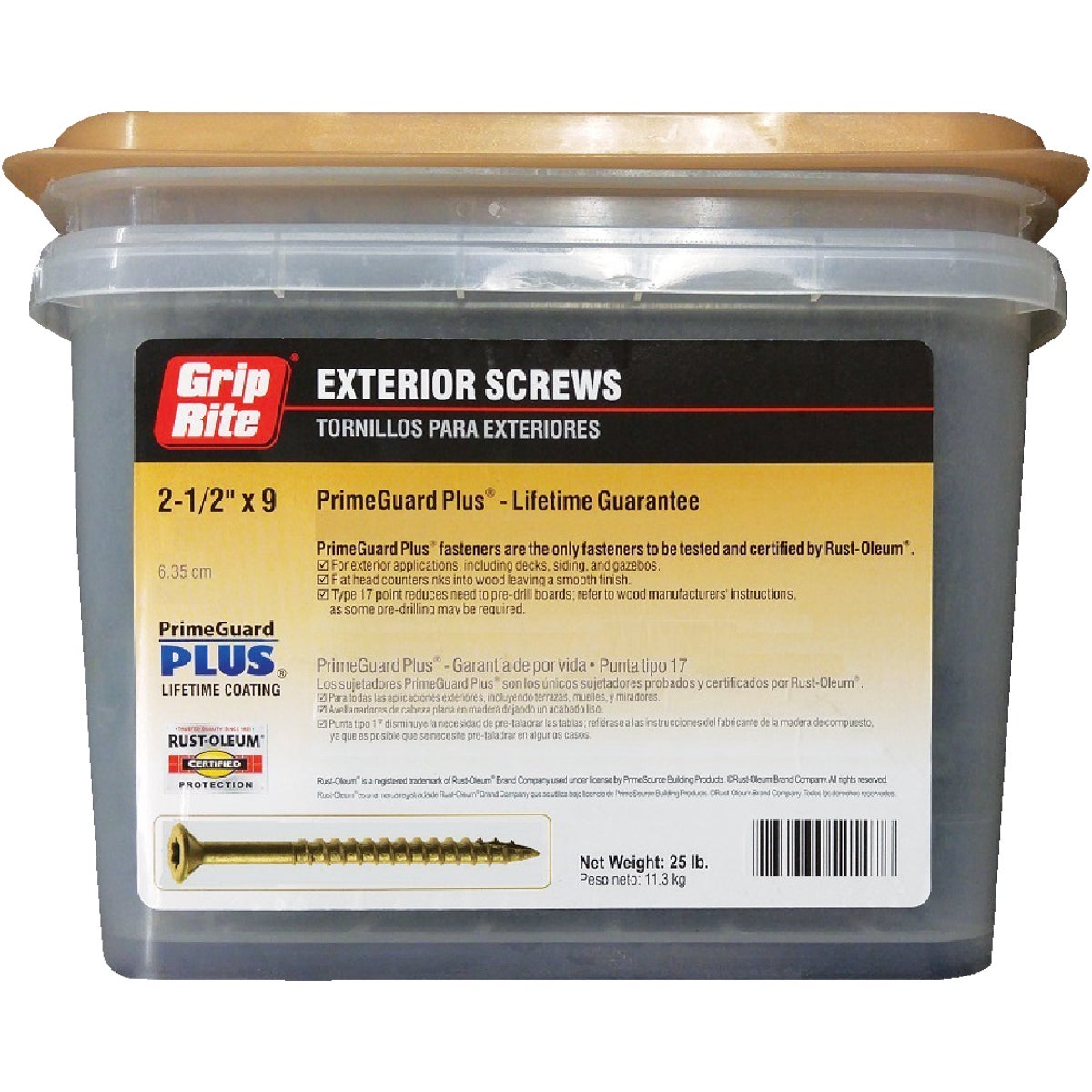 Grip-Rite PrimeGuard Plus #9 x 2-1/2 In. Gold Star Wood Deck Screw (25 Lb. Pail)