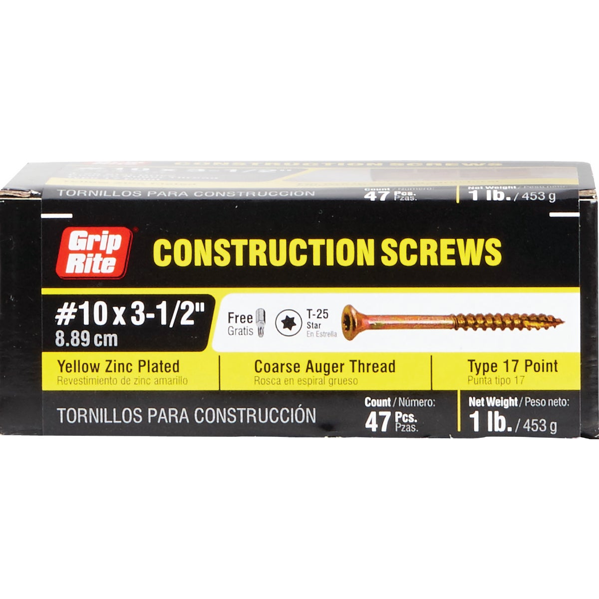 Grip-Rite #10 x 3-1/2 In. Flat Head Star Gold Construction Wood Screw (52 Ct., 1 Lb.)