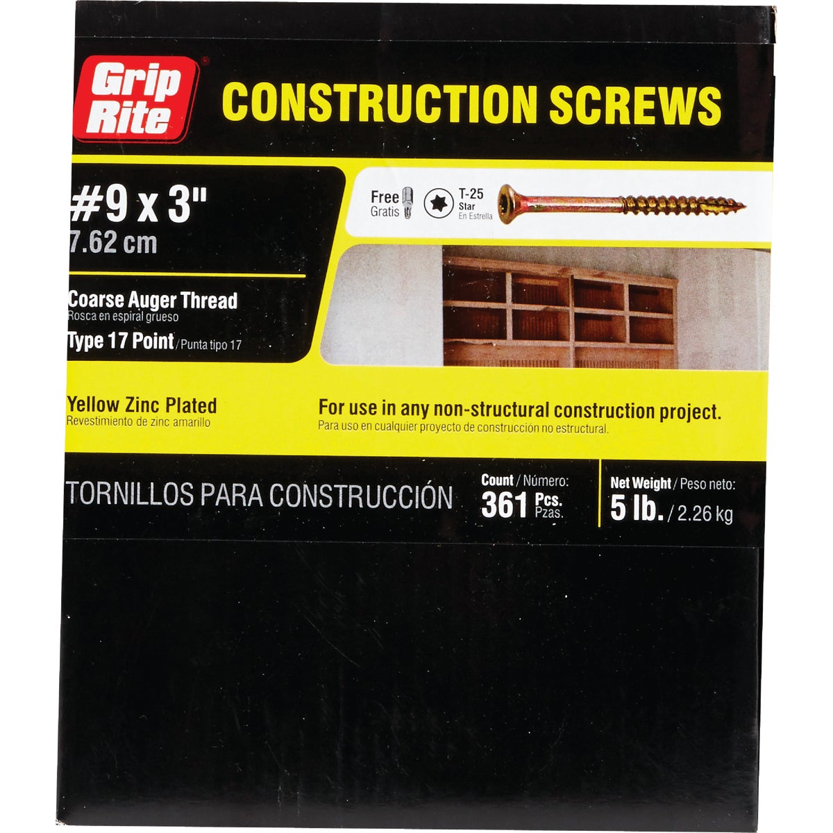 Grip-Rite #9 x 3 In. Flat Head Star Gold Construction Wood Screw (392 Ct., 5 Lb.)