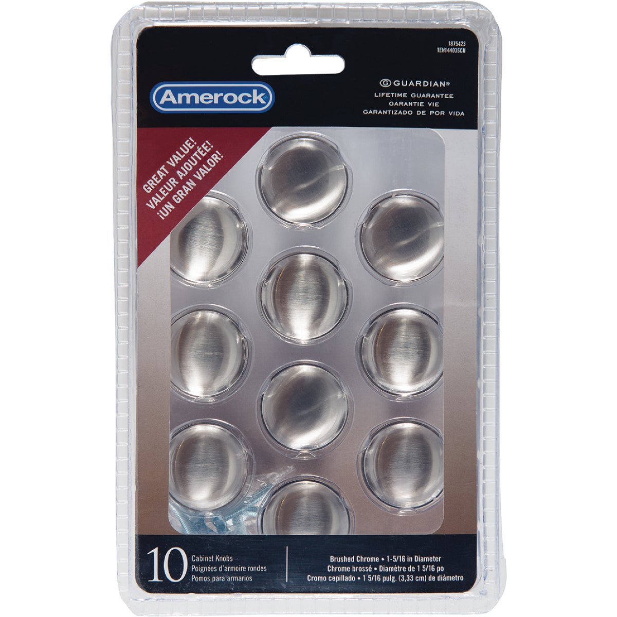 Amerock Allison Satin Chrome 1-5/16 In. Cabinet Knob (10-Pack)