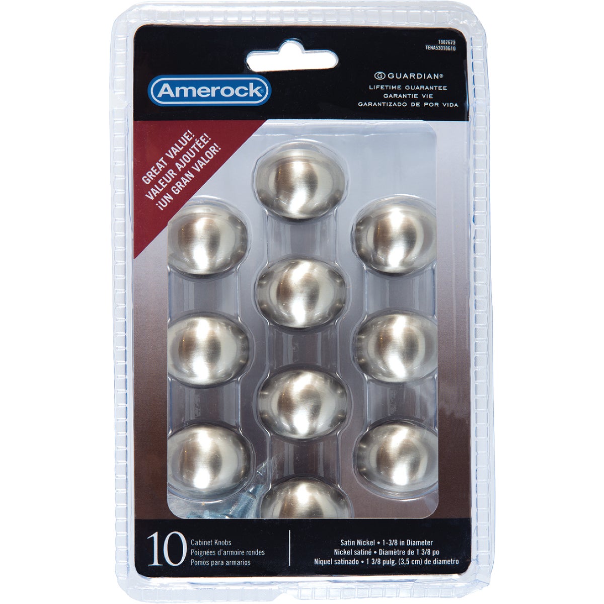 Amerock Everyday Heritage Satin Nickel 1-3/8 In. Cabinet Knob (10-Pack)