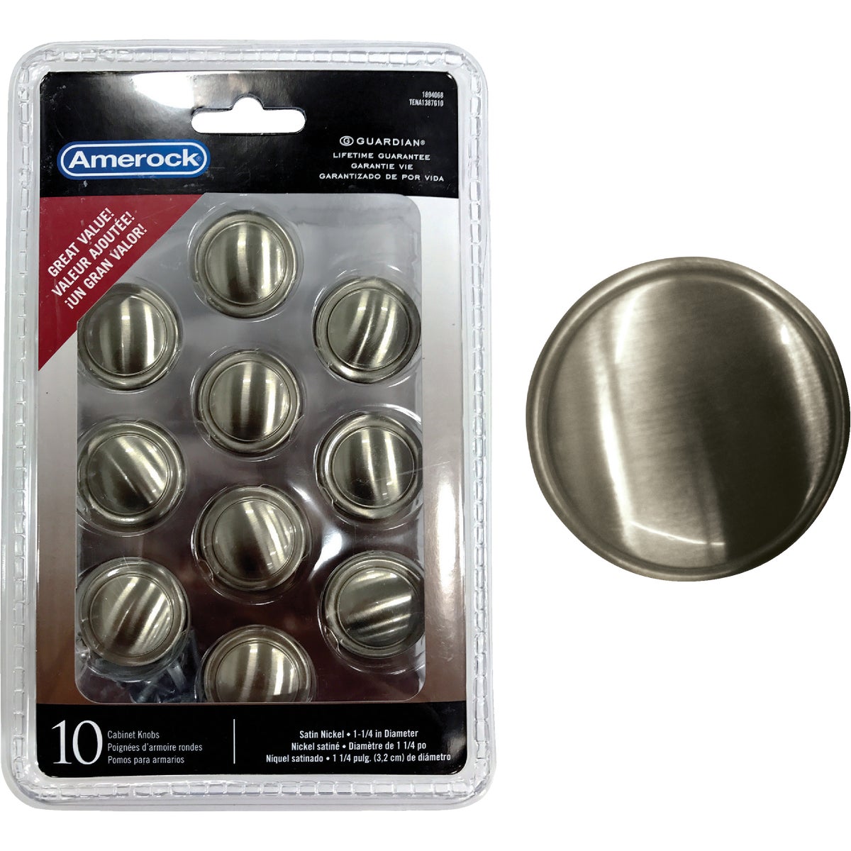 Amerock Everyday Heritage Satin Nickel 1-1/4 In. Cabinet Knob, (10-Pack)