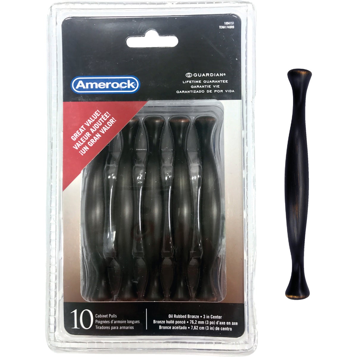 Amerock Everyday Heritage Oil Rubbed Bronze 3 In. Cabinet Pull, (10-Pack)