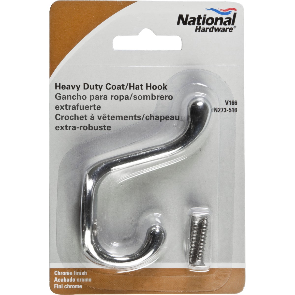 National Heavy-Duty Chrome Coat & Hat Wardrobe Hook