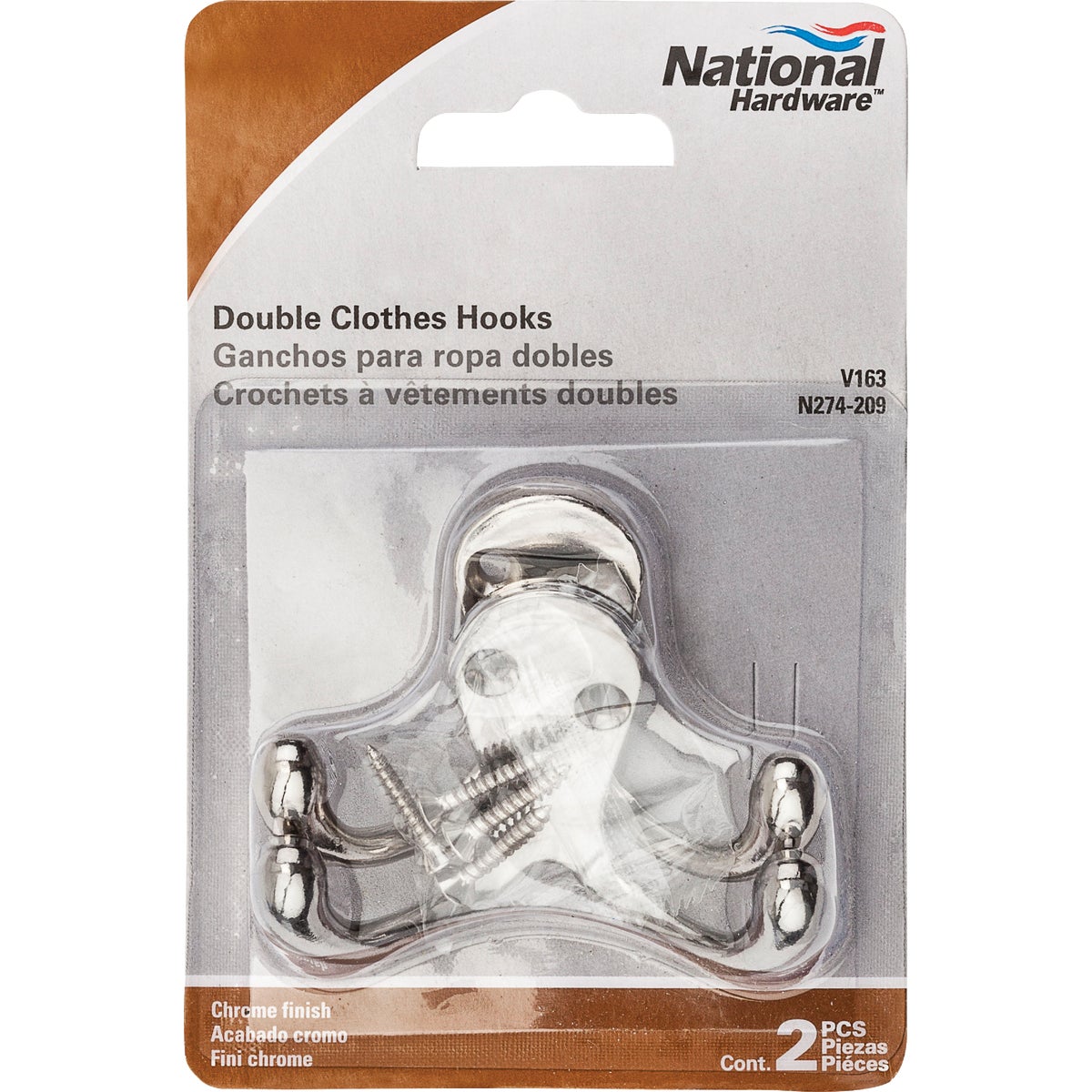 National Chrome Double Clothes Hook Wardrobe Hook