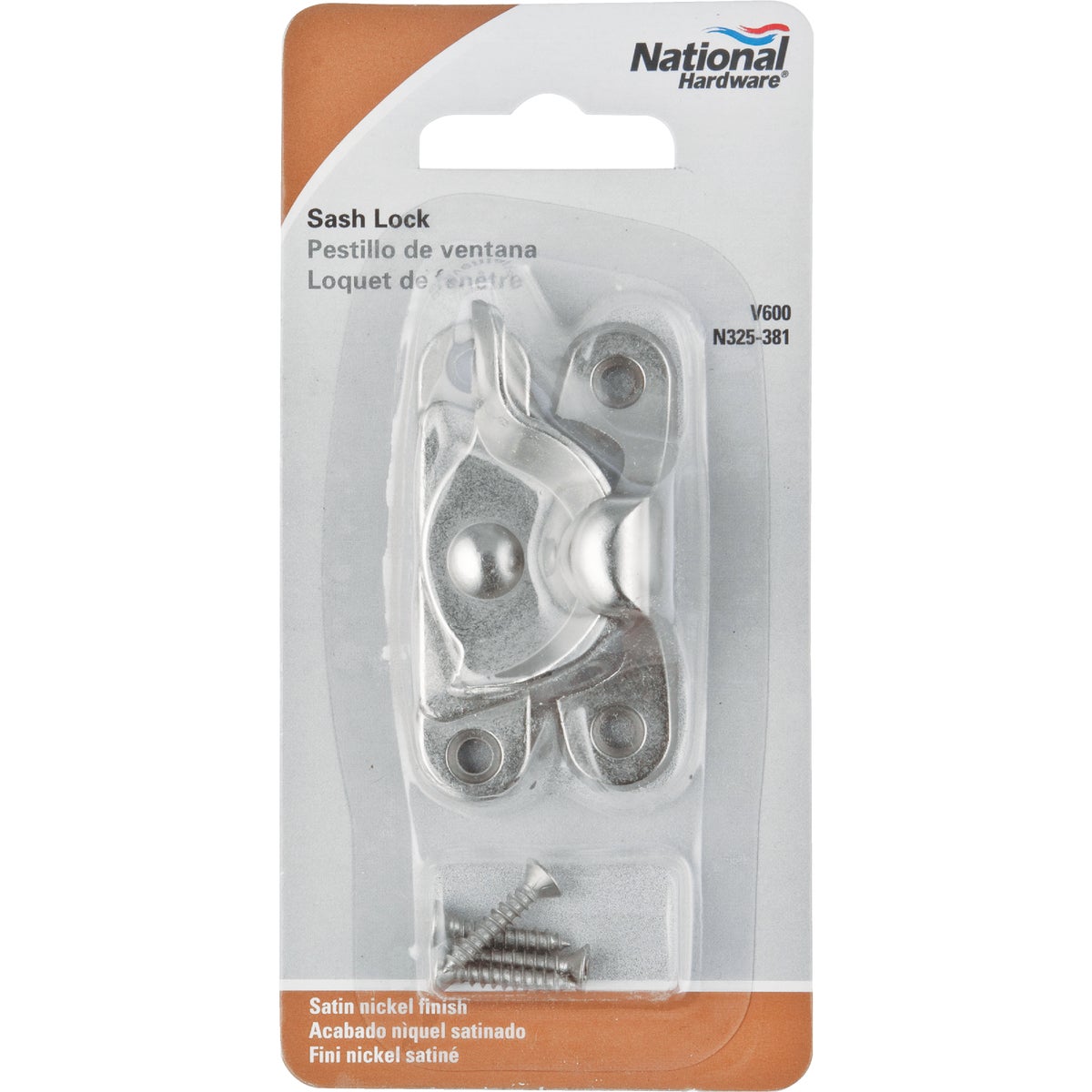 National Double Hung Satin Nickel Crescent Sash Lock