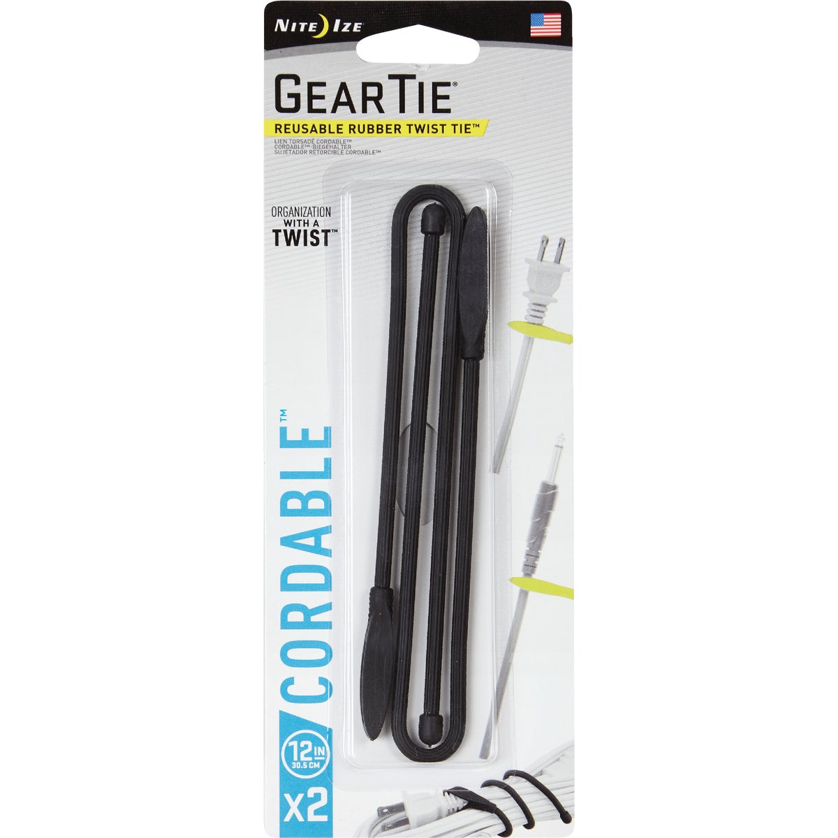 GearTie Cordable 12 In. Black Rubber Twist Tie (2-Pack)