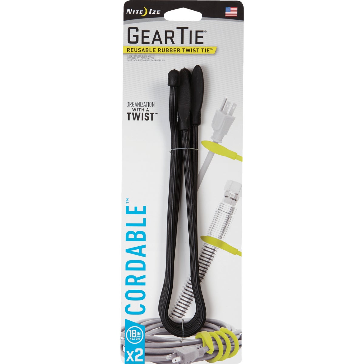 GearTie Cordable 24 In. Black Rubber Twist Tie (2-Pack)